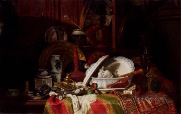 Gustave Jacquet Painting - Trinquier Antoine Guillaume Still Life With Dishes A Vase A Candlestick And Other Objects Gustave Jean Jacquet